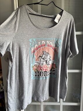 Cato Heather Gray Women's Casual Tee Hold Your Horses